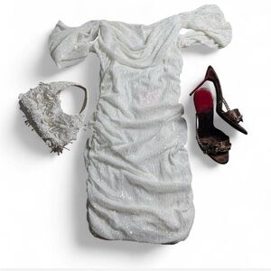 Hello Molly Frequent the Club White Bridal Sequined Mini Dress NWT